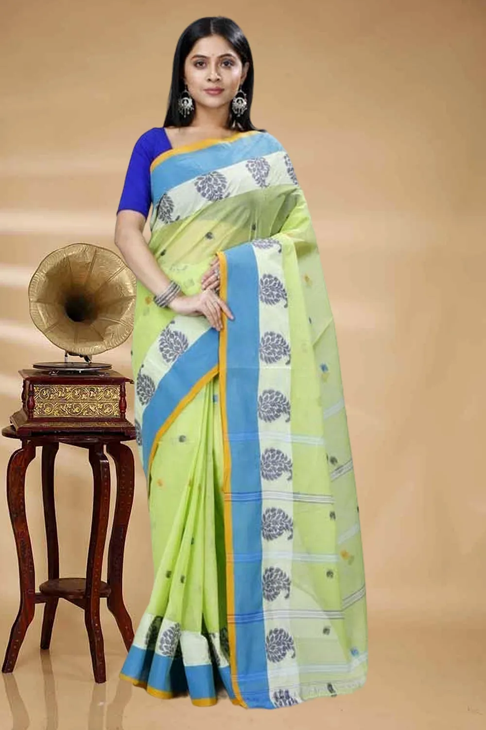 Green Pure Cotton Nera Tant Saree (1327)