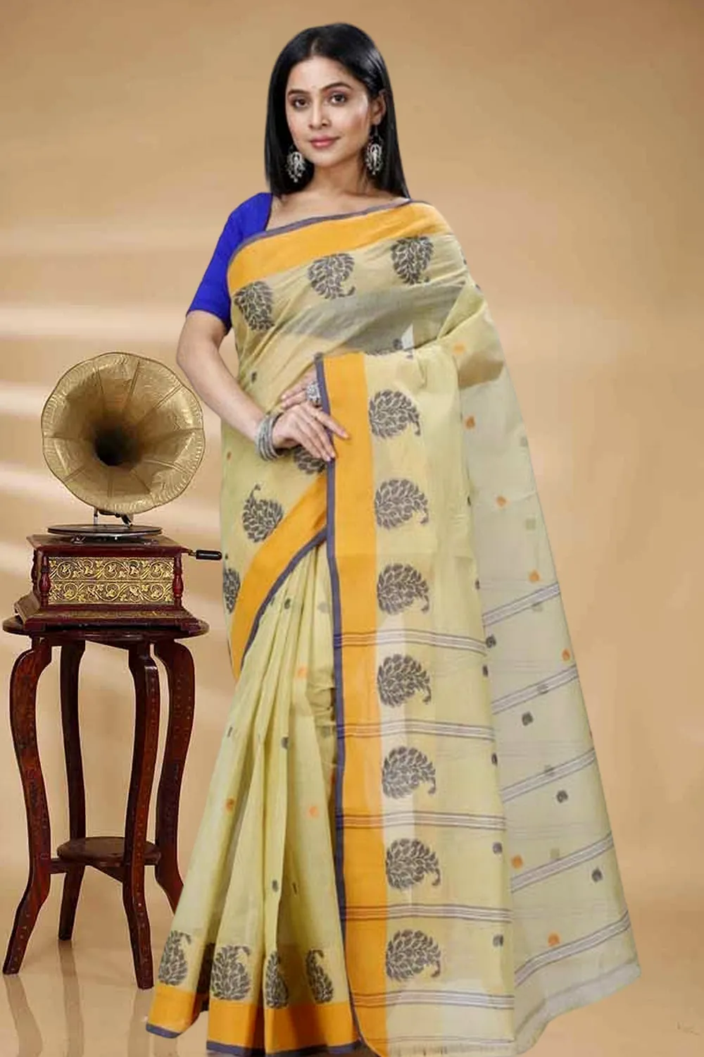 Yellow Pure Cotton Nera Tant Saree (1328)