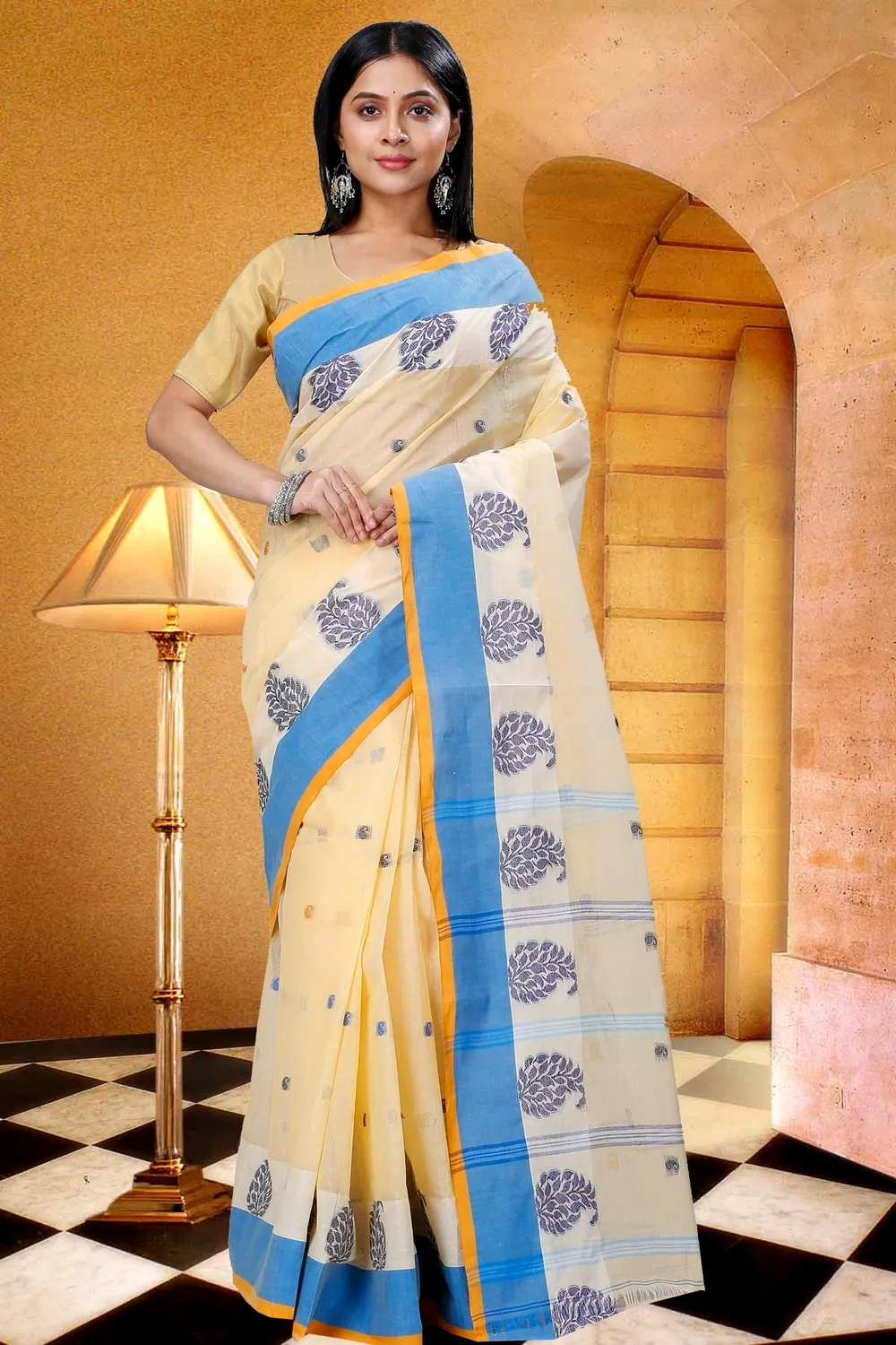 Cream Pure Cotton Nera Tant Saree (1329)