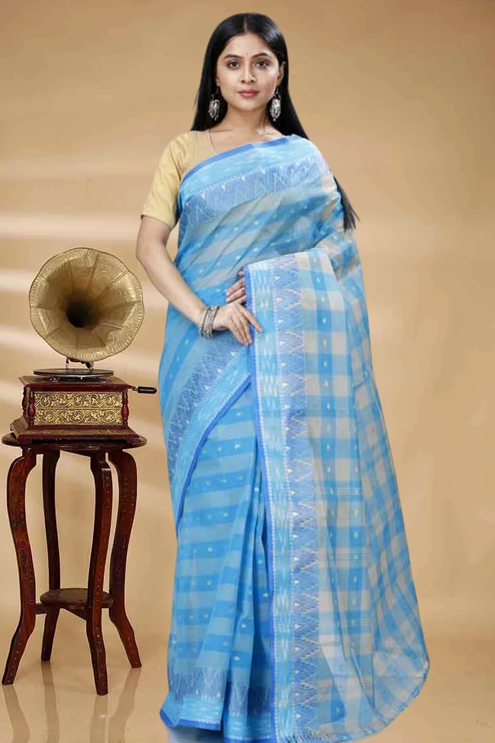 Sky Blue Pure Cotton Niladdri Tant Saree (1337)