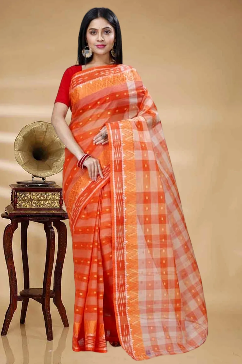 Orange Pure Cotton Niladdri Tant Saree (1341)