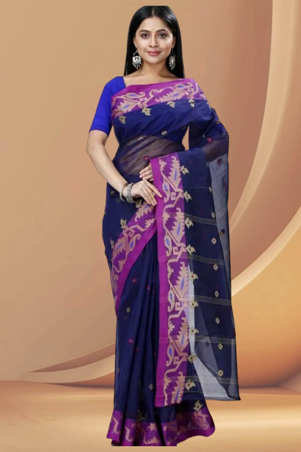 Dark Blue Pure Cotton Nripa Tant Saree (1343)