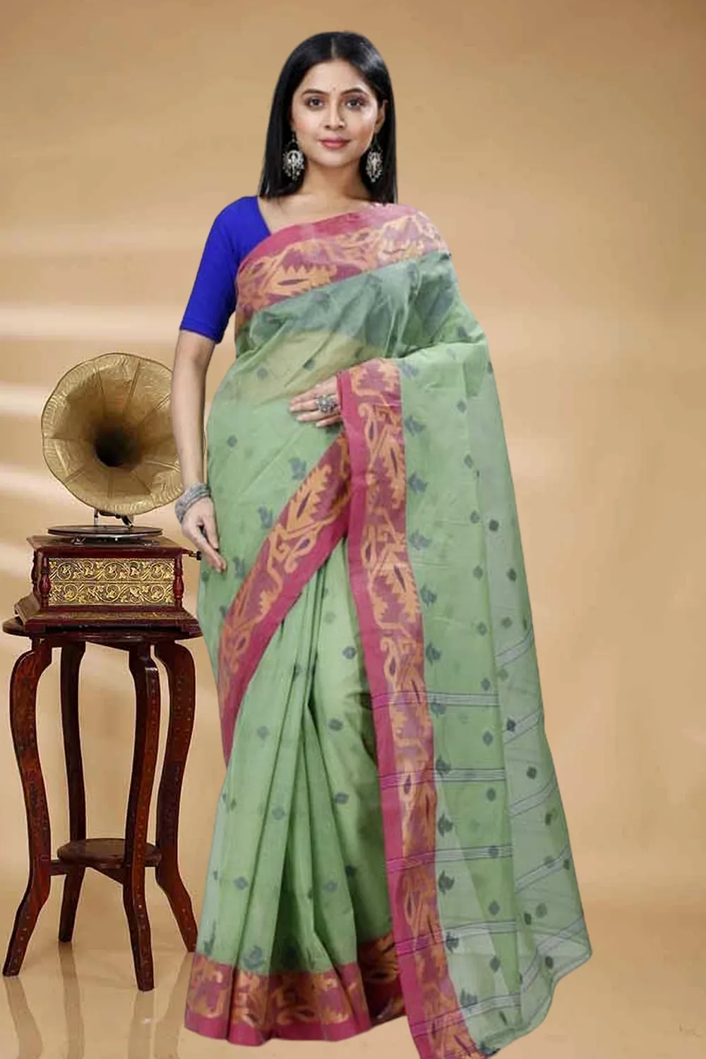 Green Pure Cotton Nripa Tant Saree (1344)