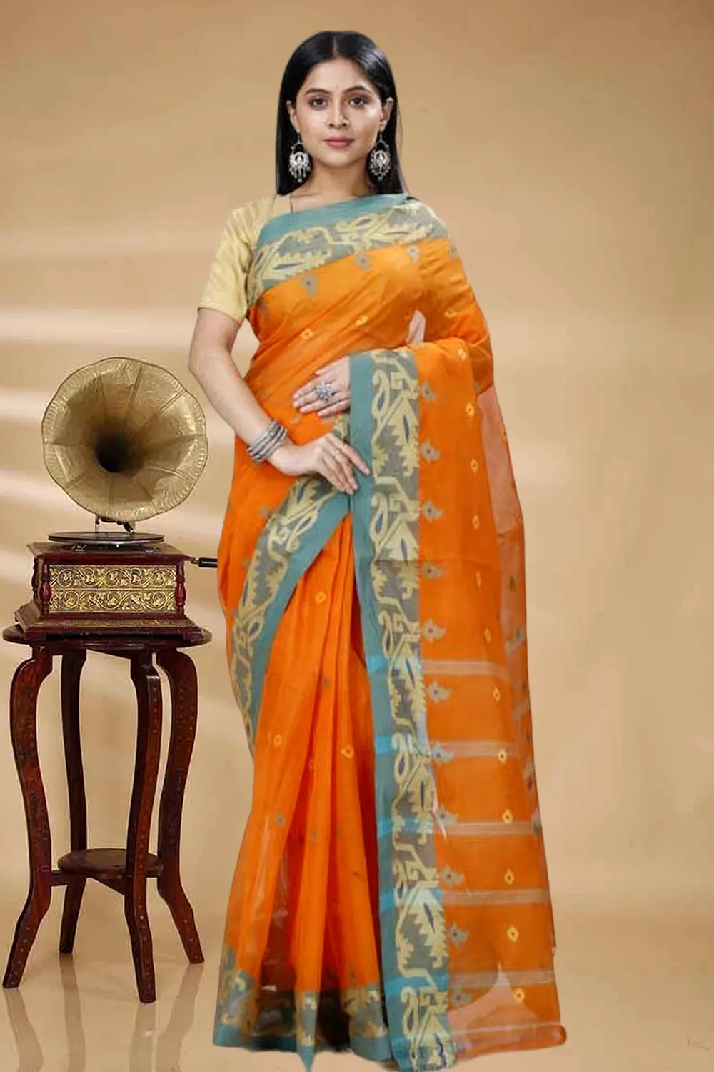 Orange Pure Cotton Nripa Tant Saree (1345)