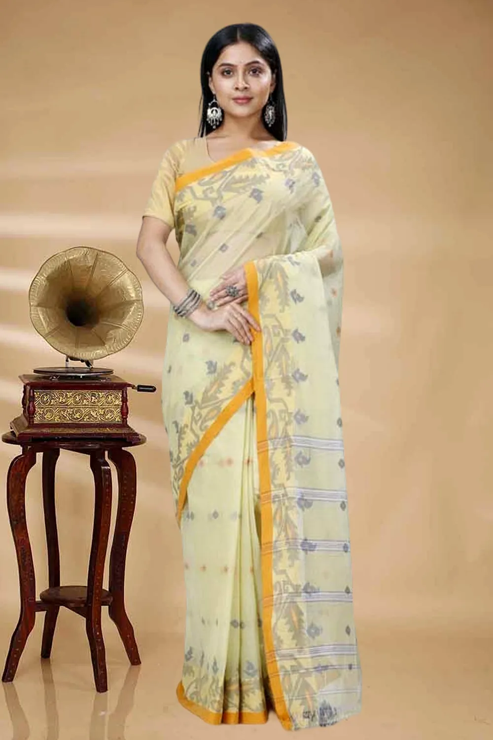 Cream Pure Cotton Nripa Tant Saree (1346)