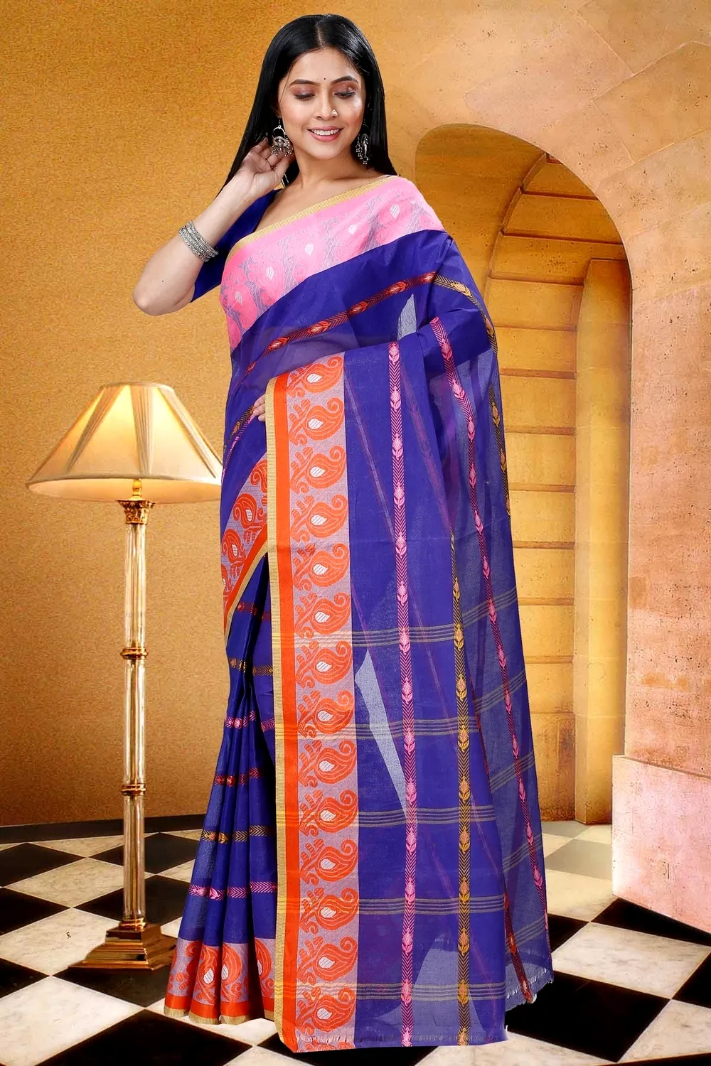 Naby Blue Pure Cotton Nehan Tant Saree (1351)