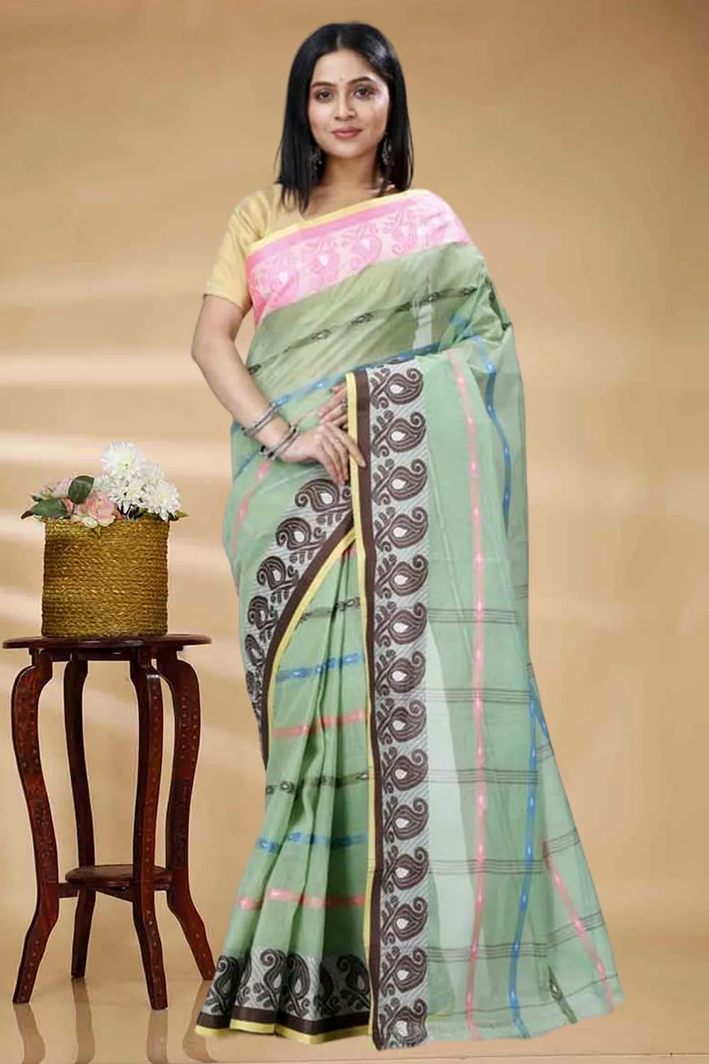 Light Green Pure Cotton Nehan Tant Saree (1353)