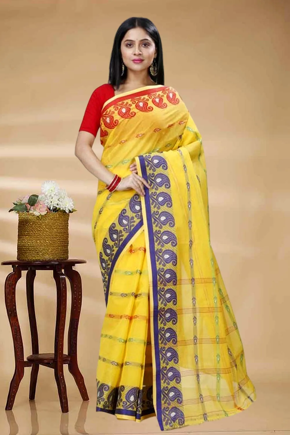 Yellow Pure Cotton Nehan Tant Saree (1355)