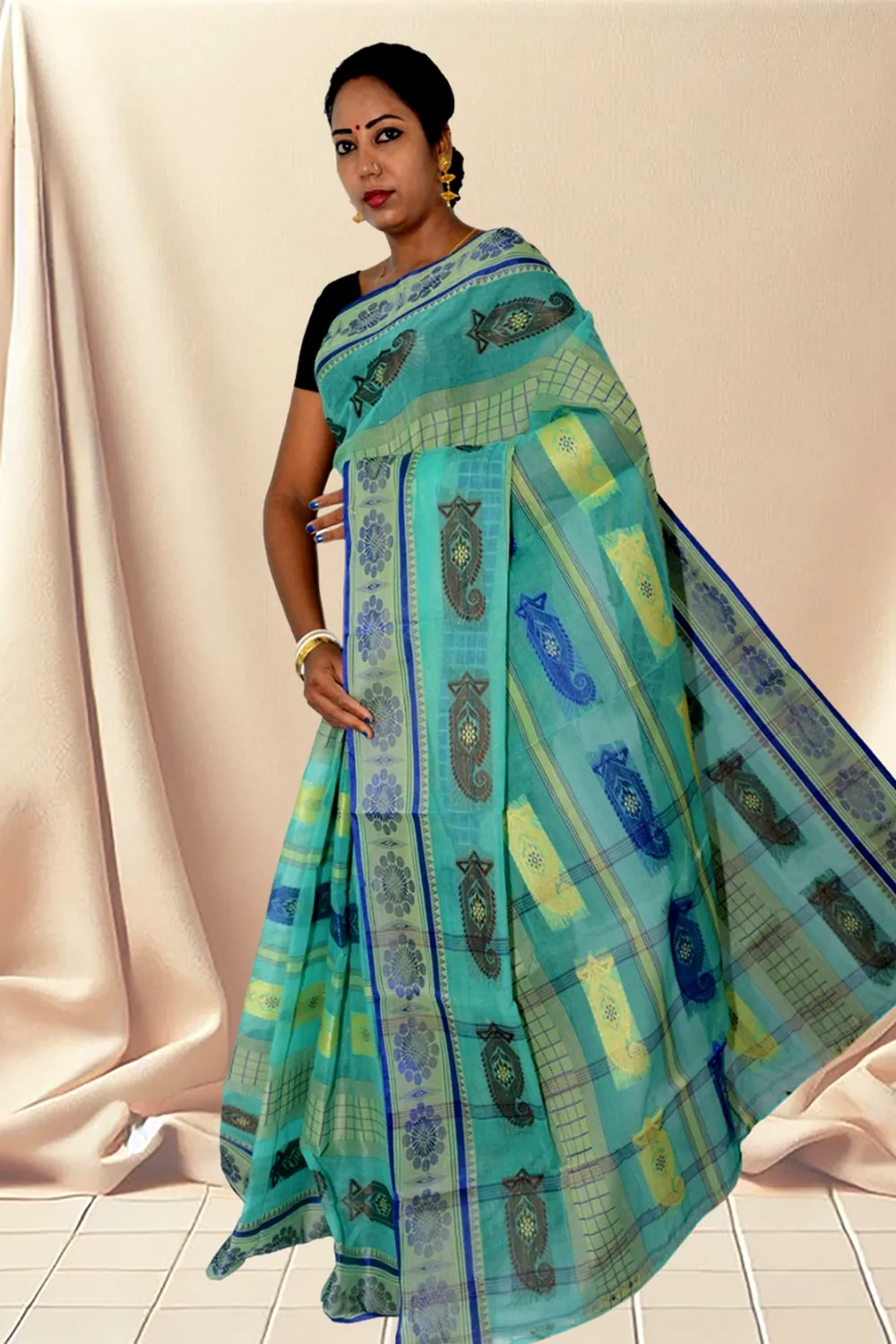 Green Pure Cotton Vagmi_Buti Tant Saree (136)