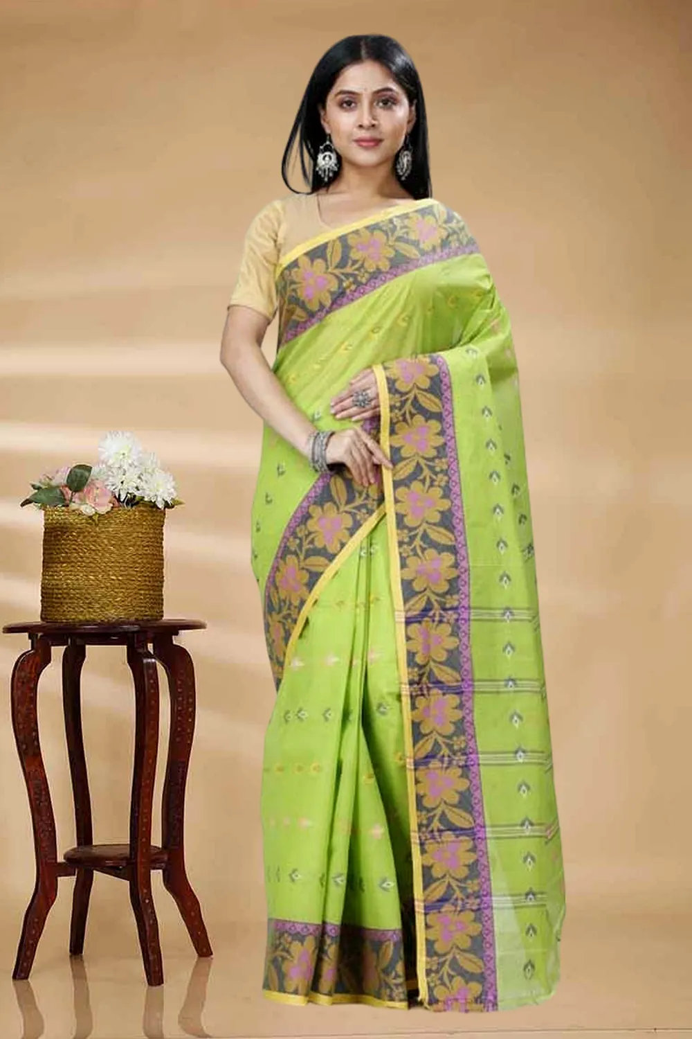 Light Green Pure Cotton Numan Tant Saree (1363)
