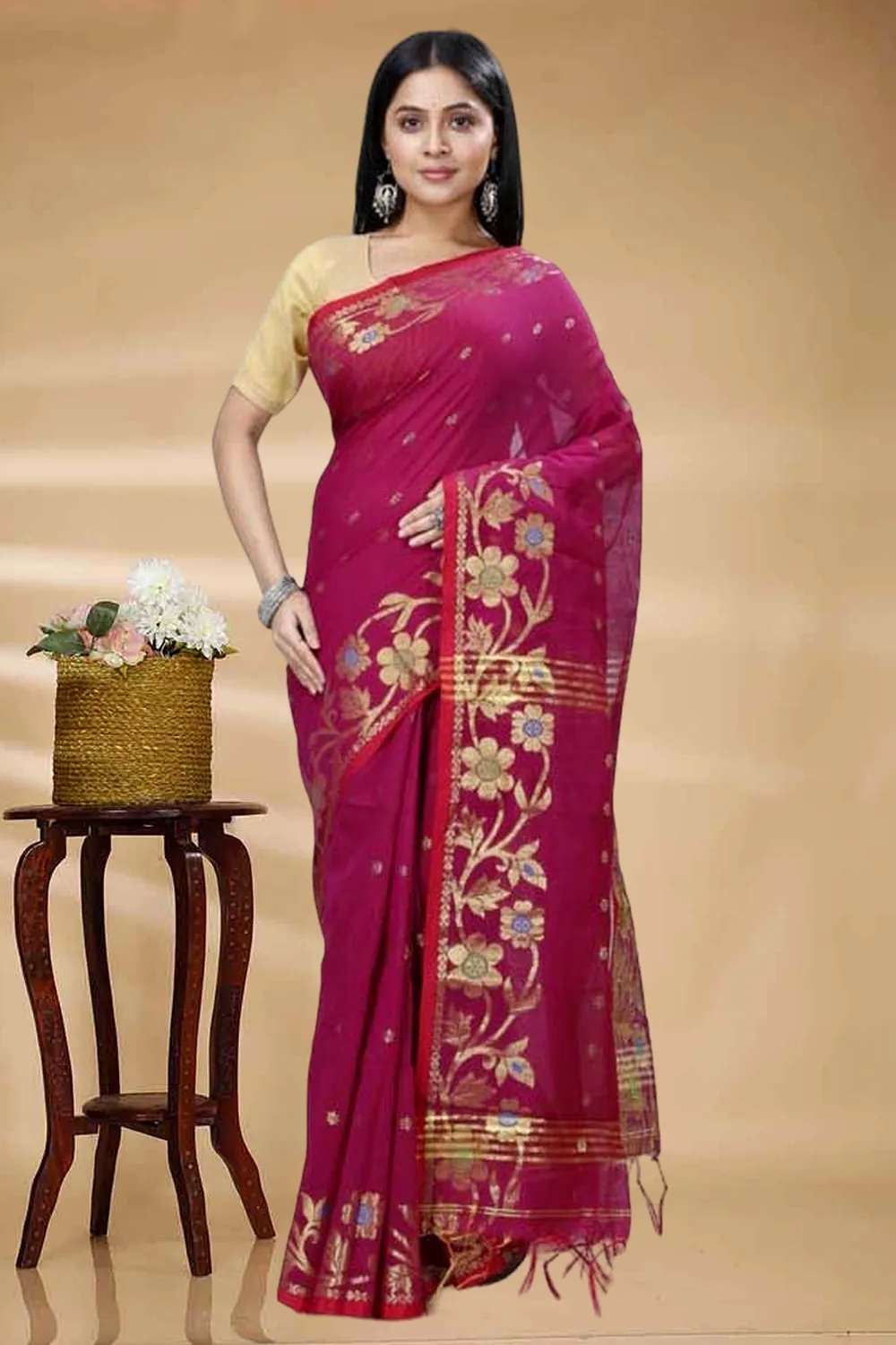 Purple Blended Cotton Neel Hand Loom Saree (1372)
