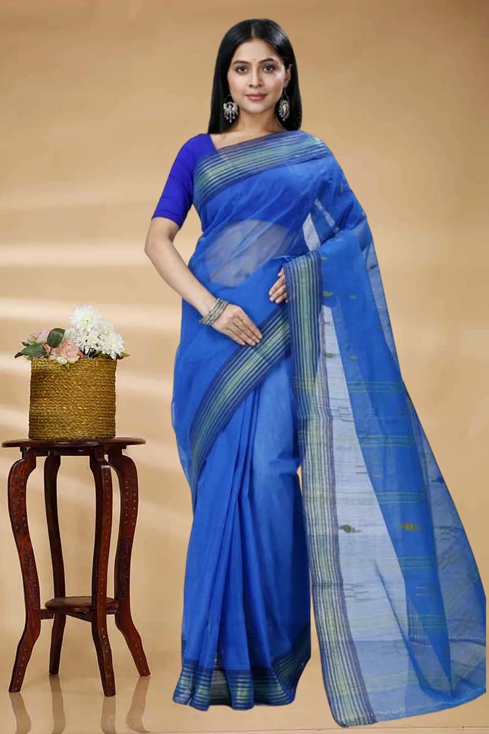 Blue Pure Cotton Naman Tant Saree (1376)