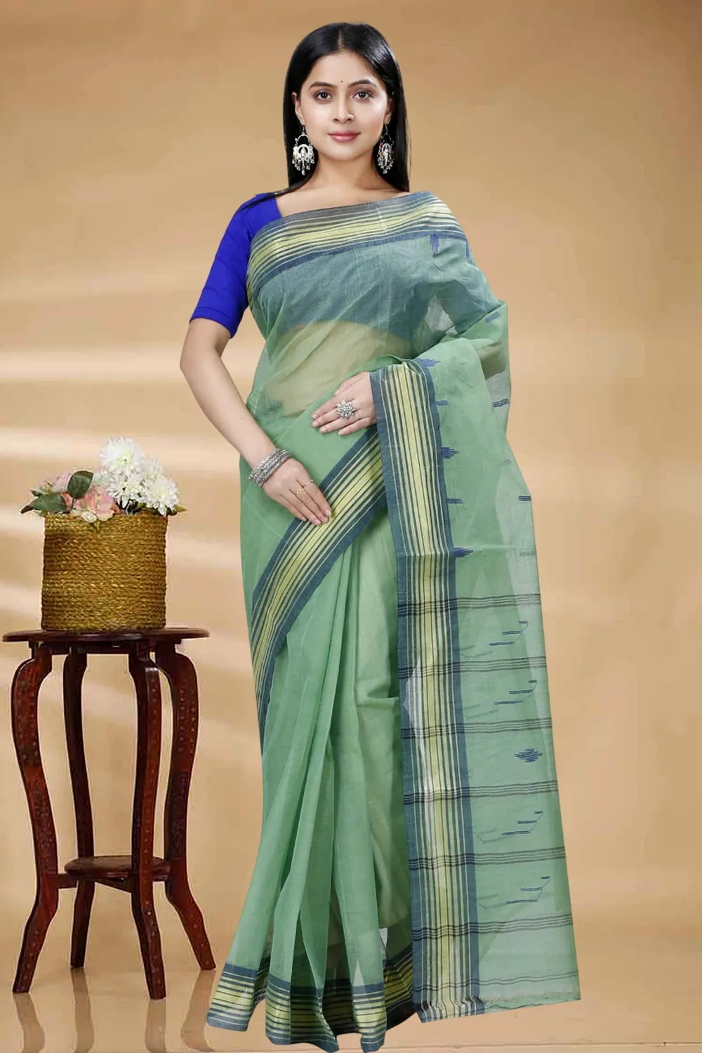 Dark Green Pure Cotton Naman Tant Saree (1377)