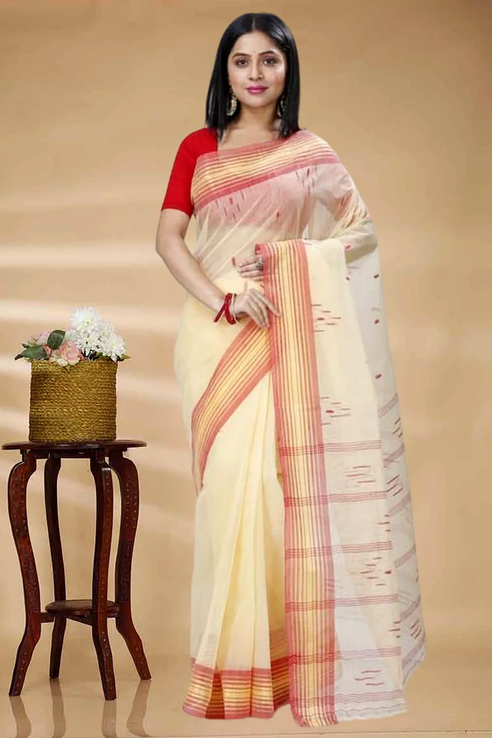 Cream Pure Cotton Naman Tant Saree (1379)