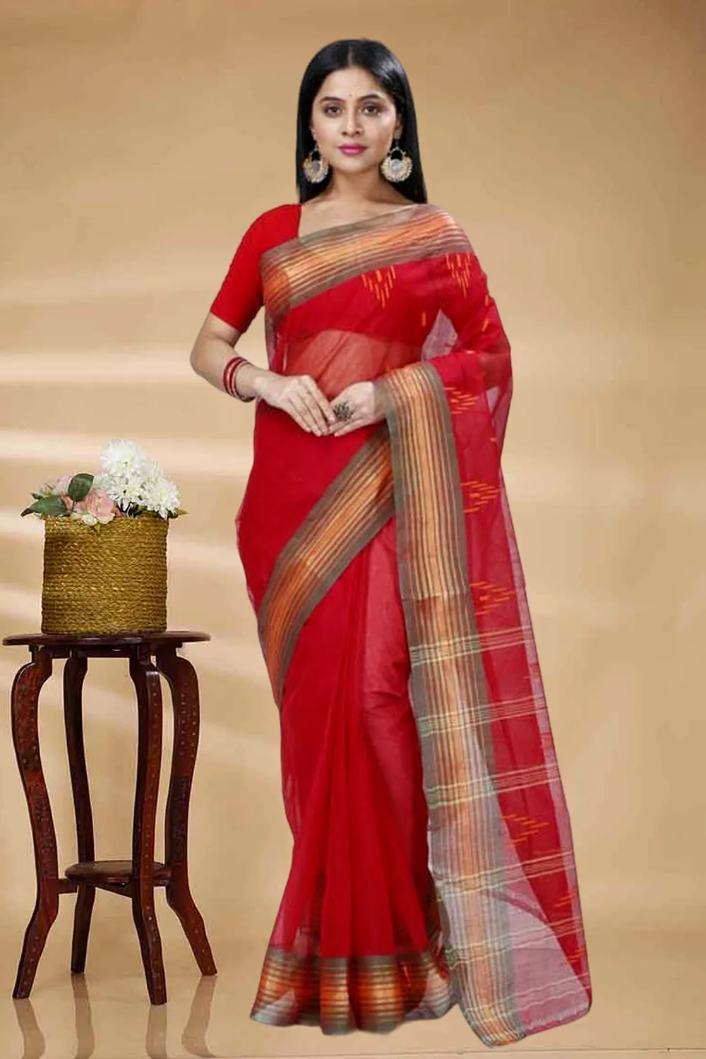 Red Pure Cotton Naman Tant Saree (1380)