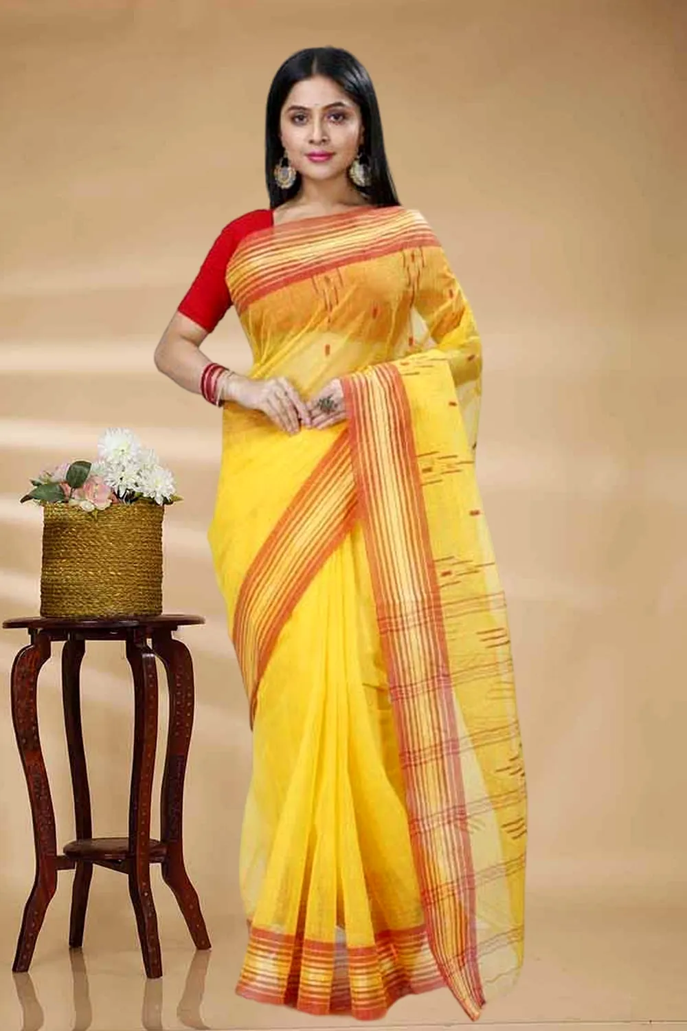 Yellow Pure Cotton Naman Tant Saree (1382)