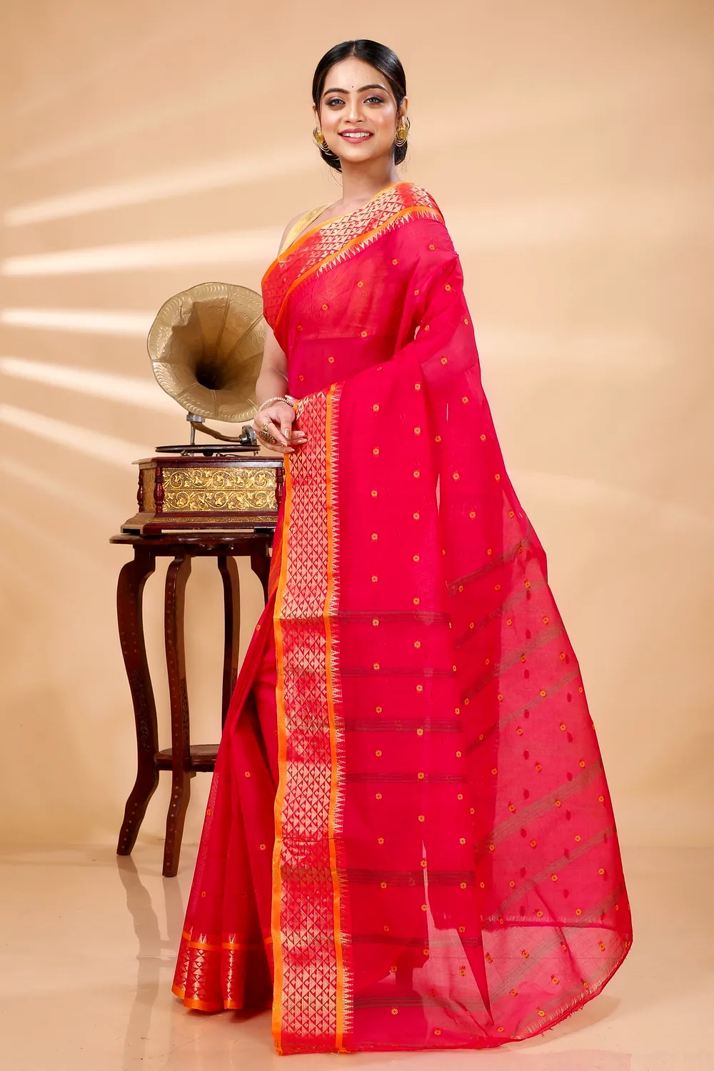 Pink Pure Cotton Peral Tant Saree (1389)