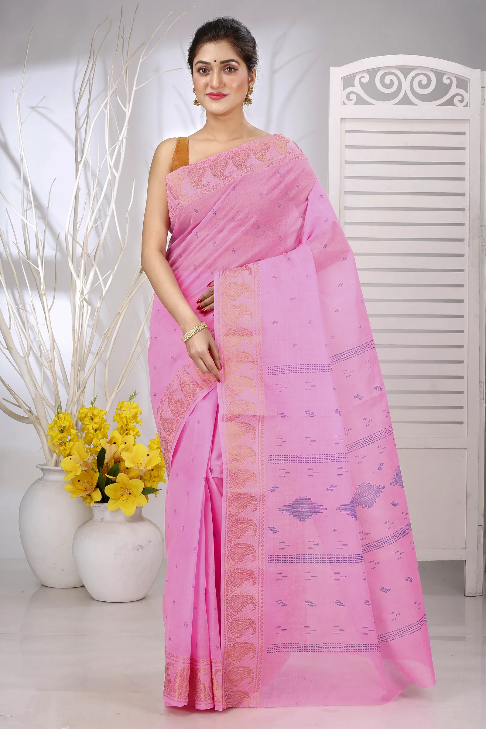 Pink Pure Cotton Purvi Tant Saree Print (1394)