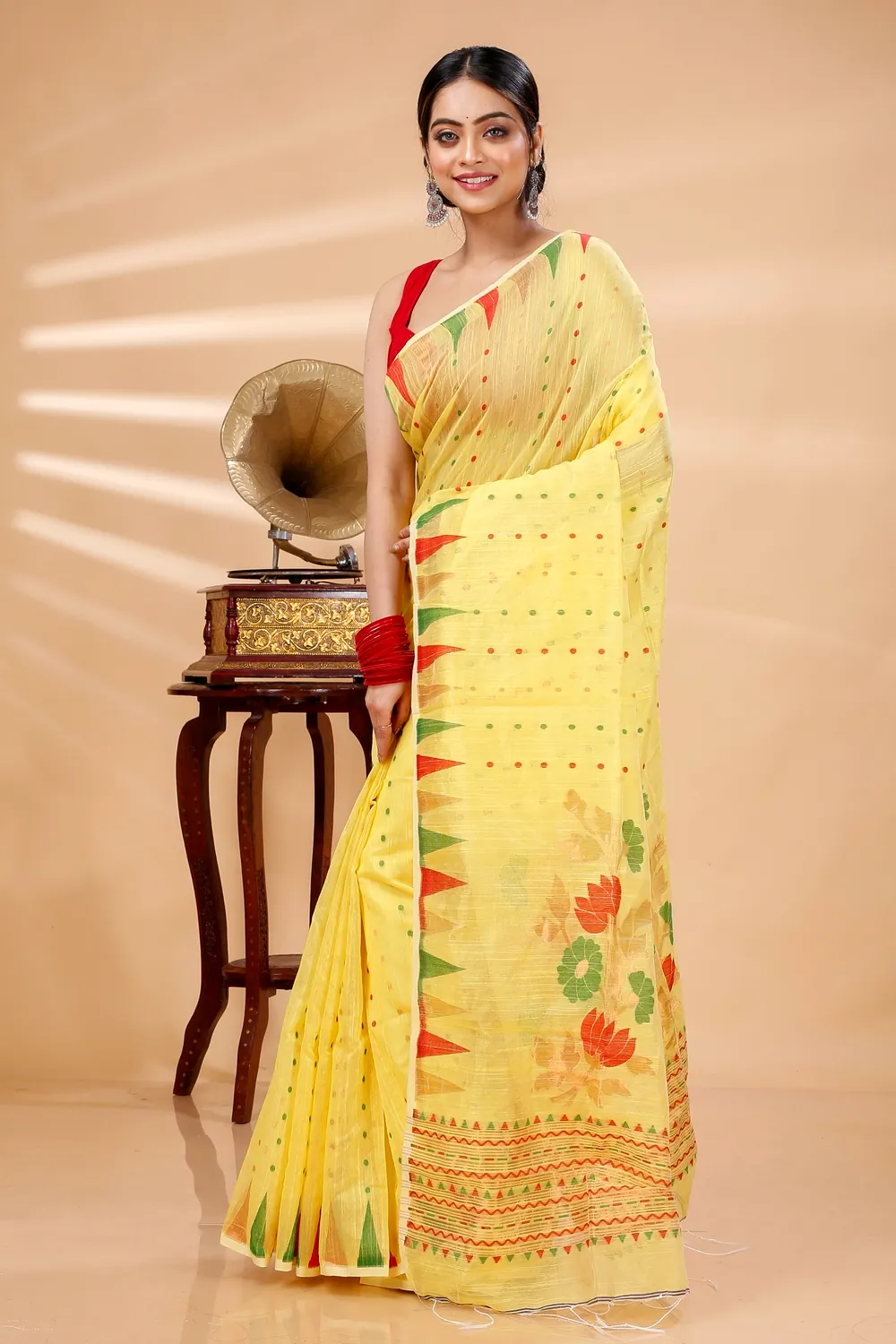 Yellow Blended Cotton Pilu Hand Loom Saree (1405)