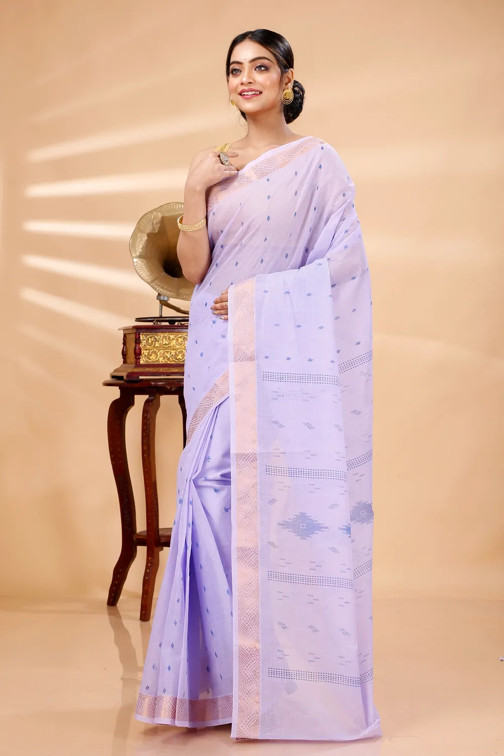 Purpel Pure Cotton Porna Tant Saree Print (1409)