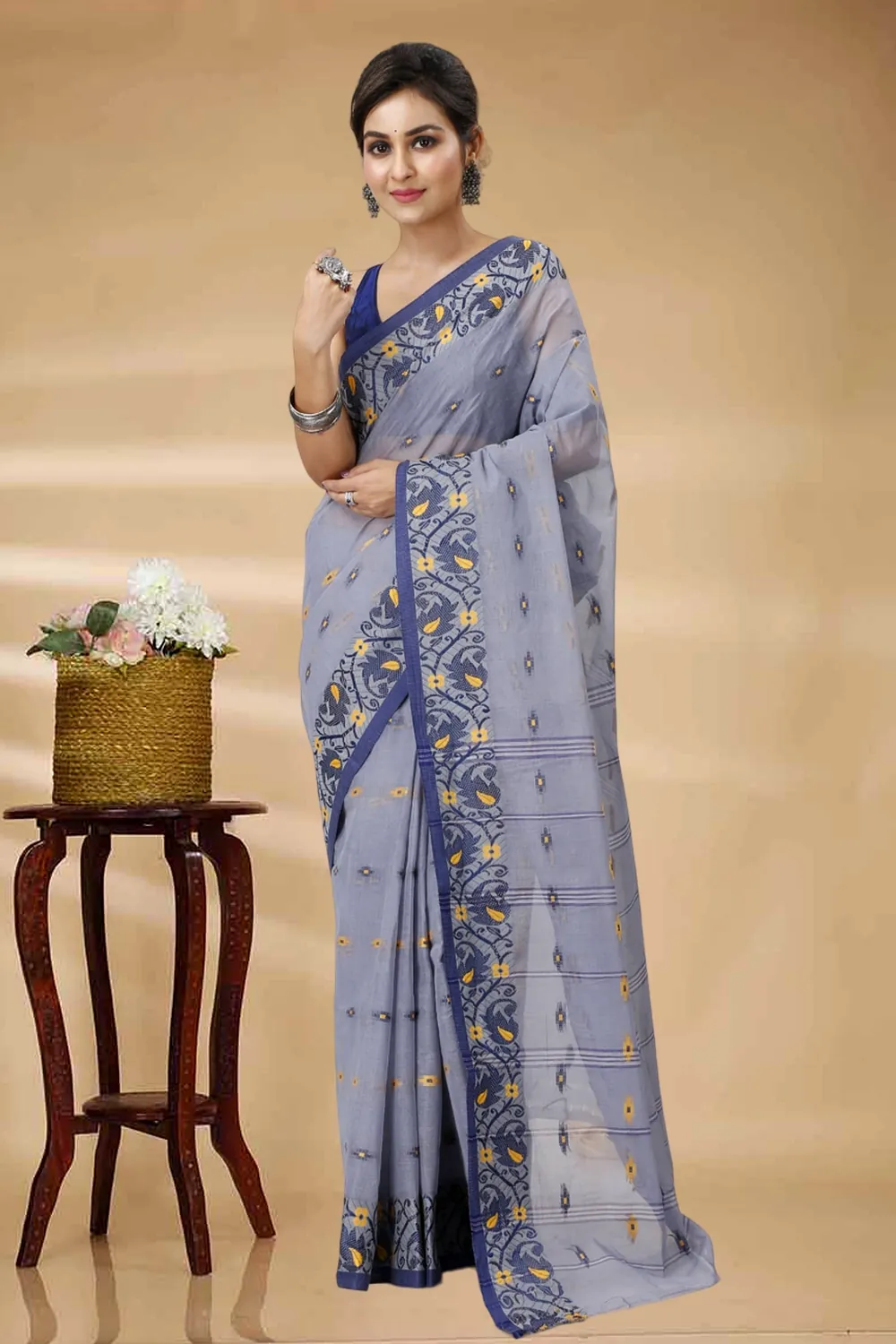 Grey Pure Cotton Lucy Tant Saree (1416)