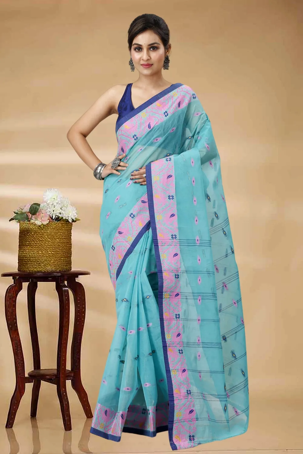 See Green Pure Cotton Lucy Tant Saree (1417)