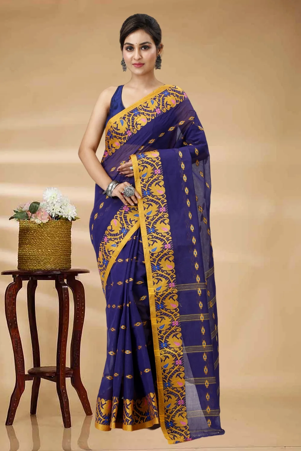 Naby Blue Pure Cotton Lucy Tant Saree (1418)