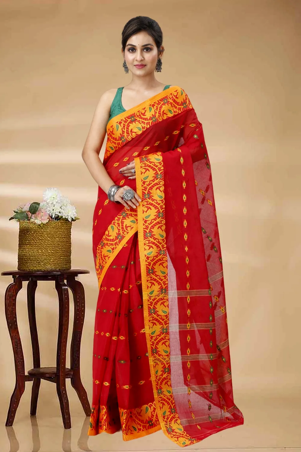 Red Pure Cotton Lucy Tant Saree (1419)