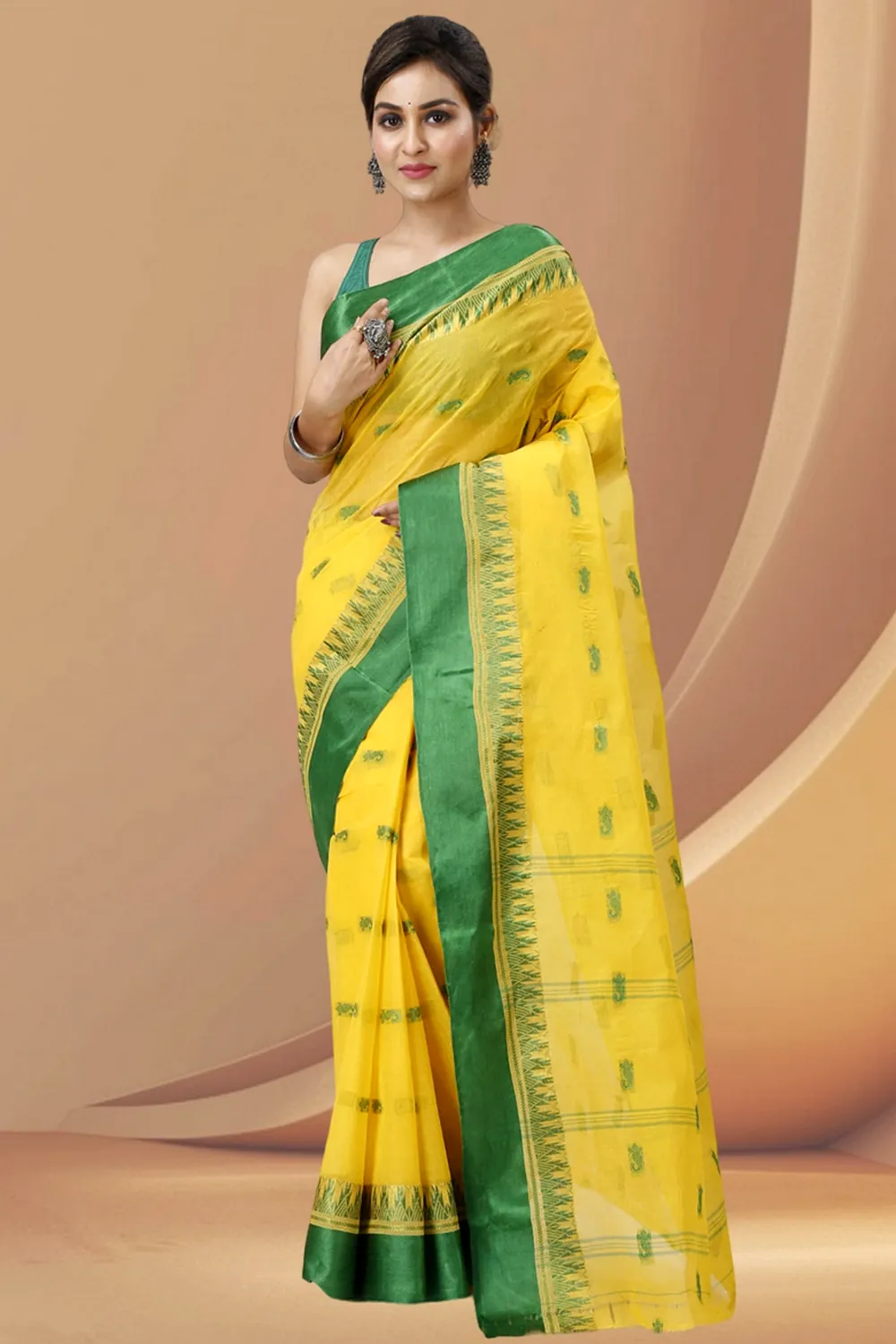 Yellow Green Pure Cotton Lagan Tant Saree (1421)