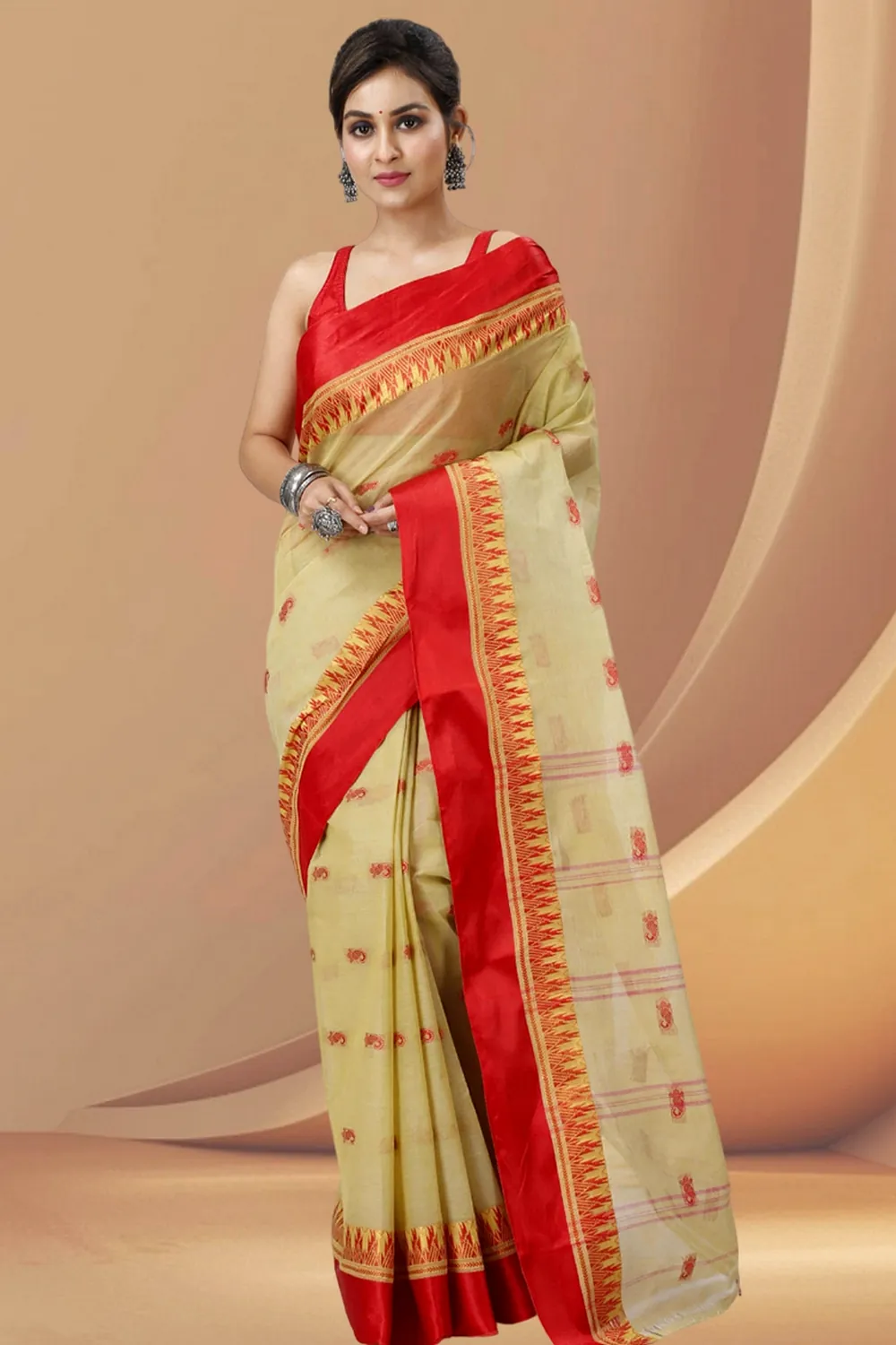 Light Brown Pure Cotton Lagan Tant Saree (1423)