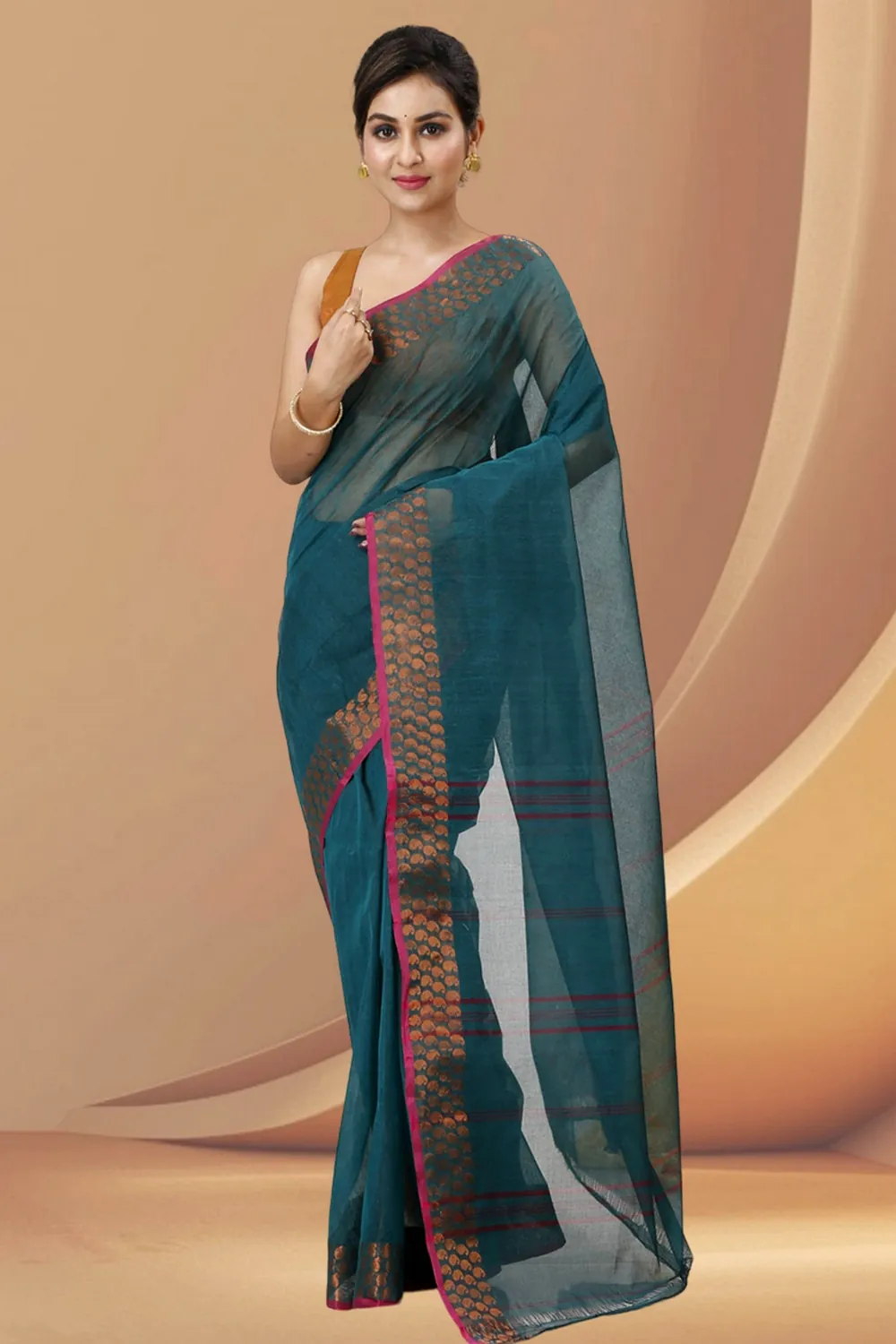 Green Pure Cotton Lilan Tant Saree (1426)