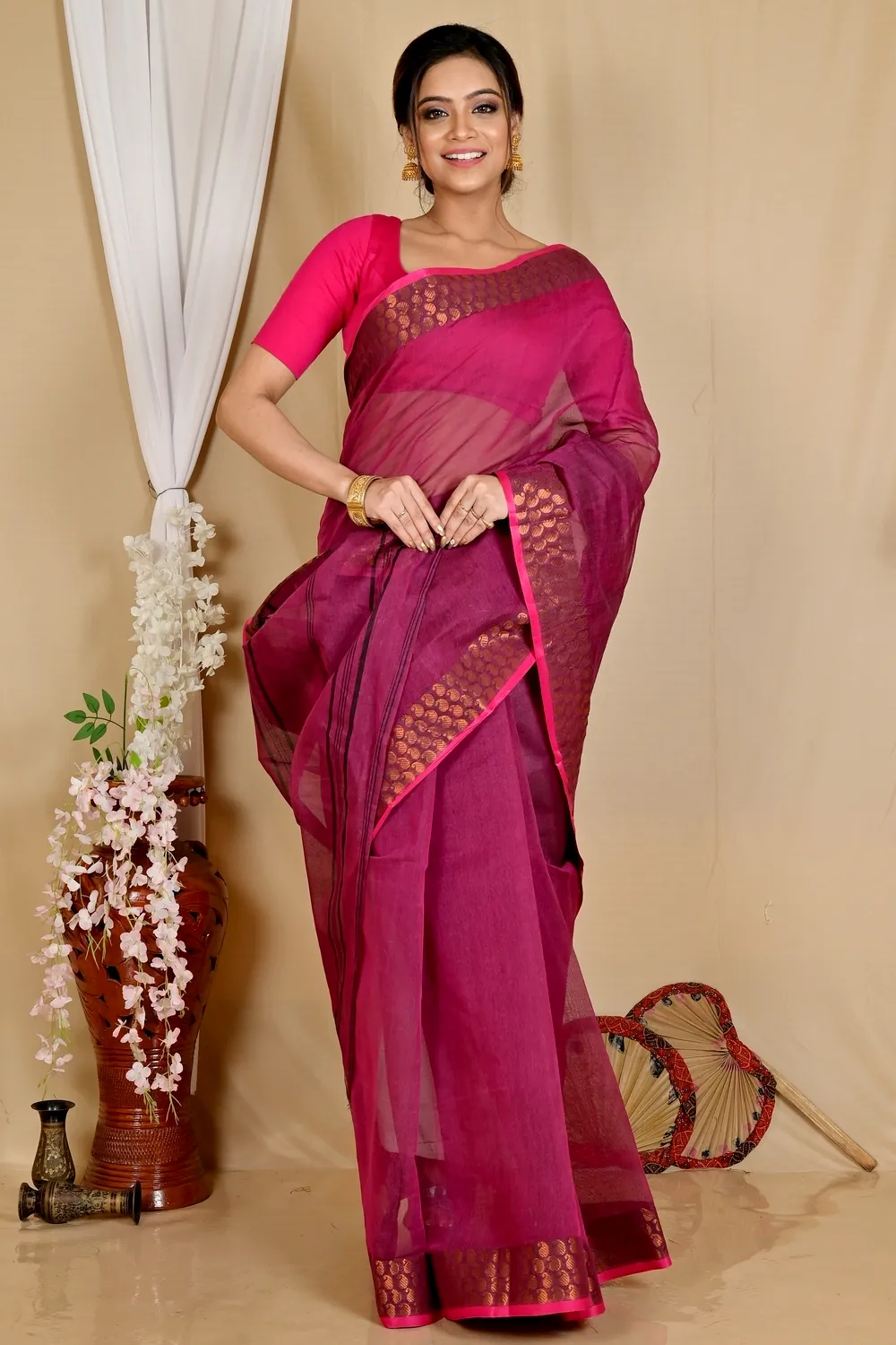Maroon Pure Cotton Lilan Tant Saree (1427)