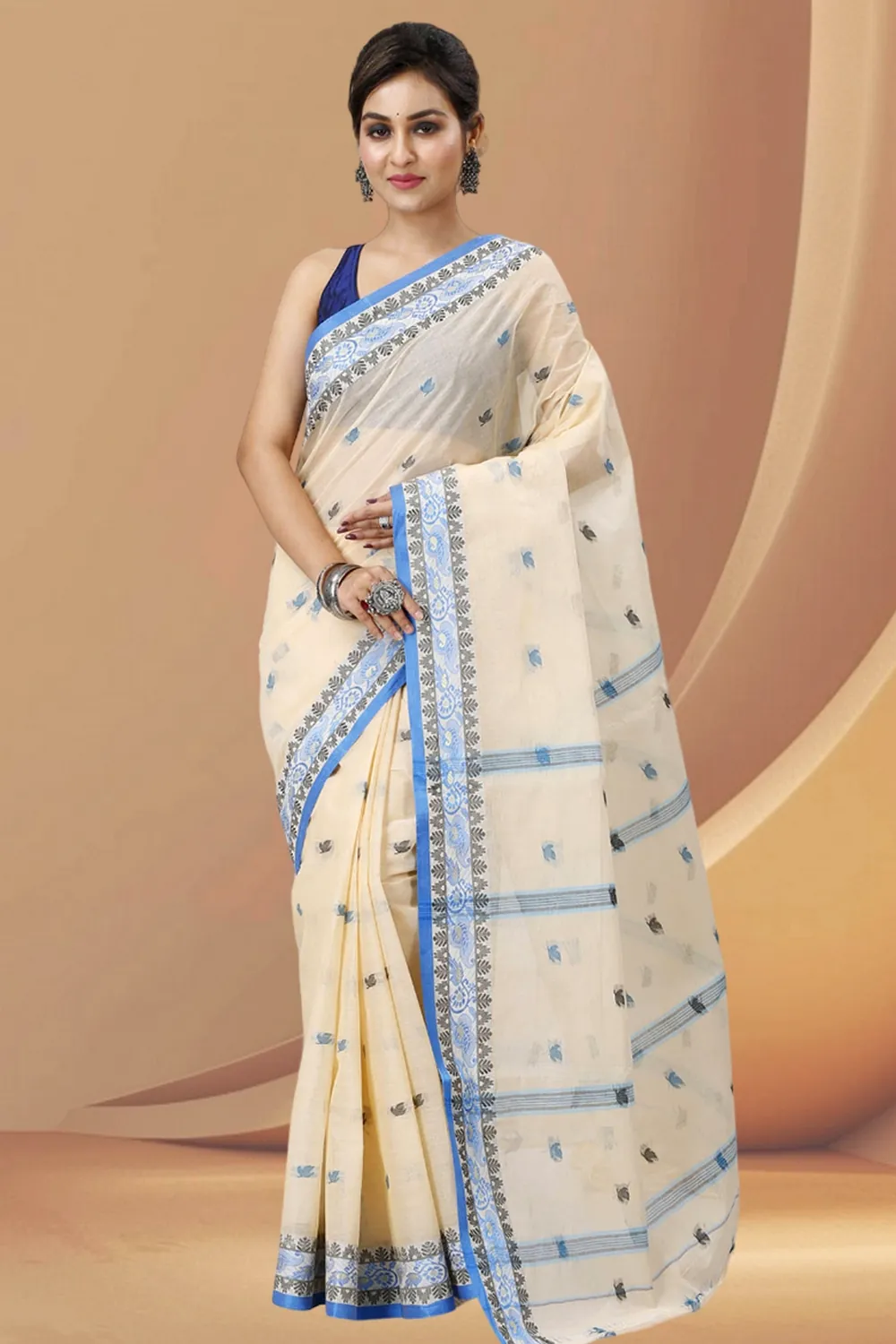 Cream Pure Cotton Leron Tant Saree (1430)