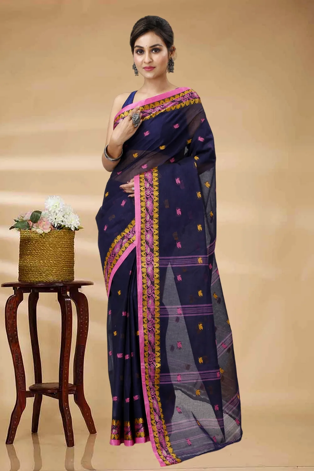 Naby Blue Pure Cotton Leron Tant Saree (1432)