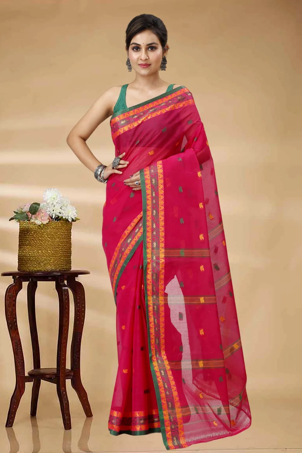 Red Pure Cotton Leron Tant Saree (1433)