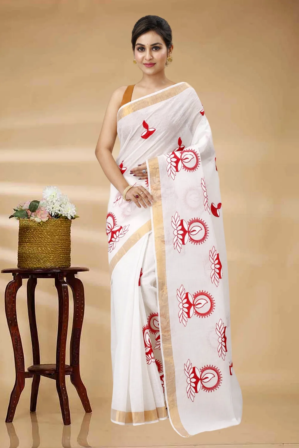 White Pure Cotton Leo Tant Embroidery (1435)