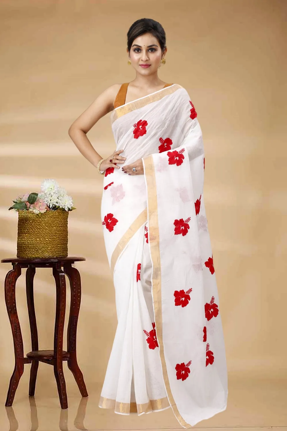 White Golden Pure Cotton Leo Tant Embroidery (1436)