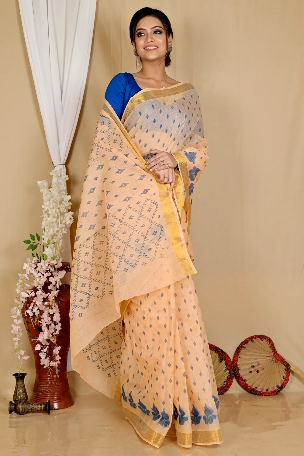 Off White Pure Cotton Luvya Tant Saree Print (1438)