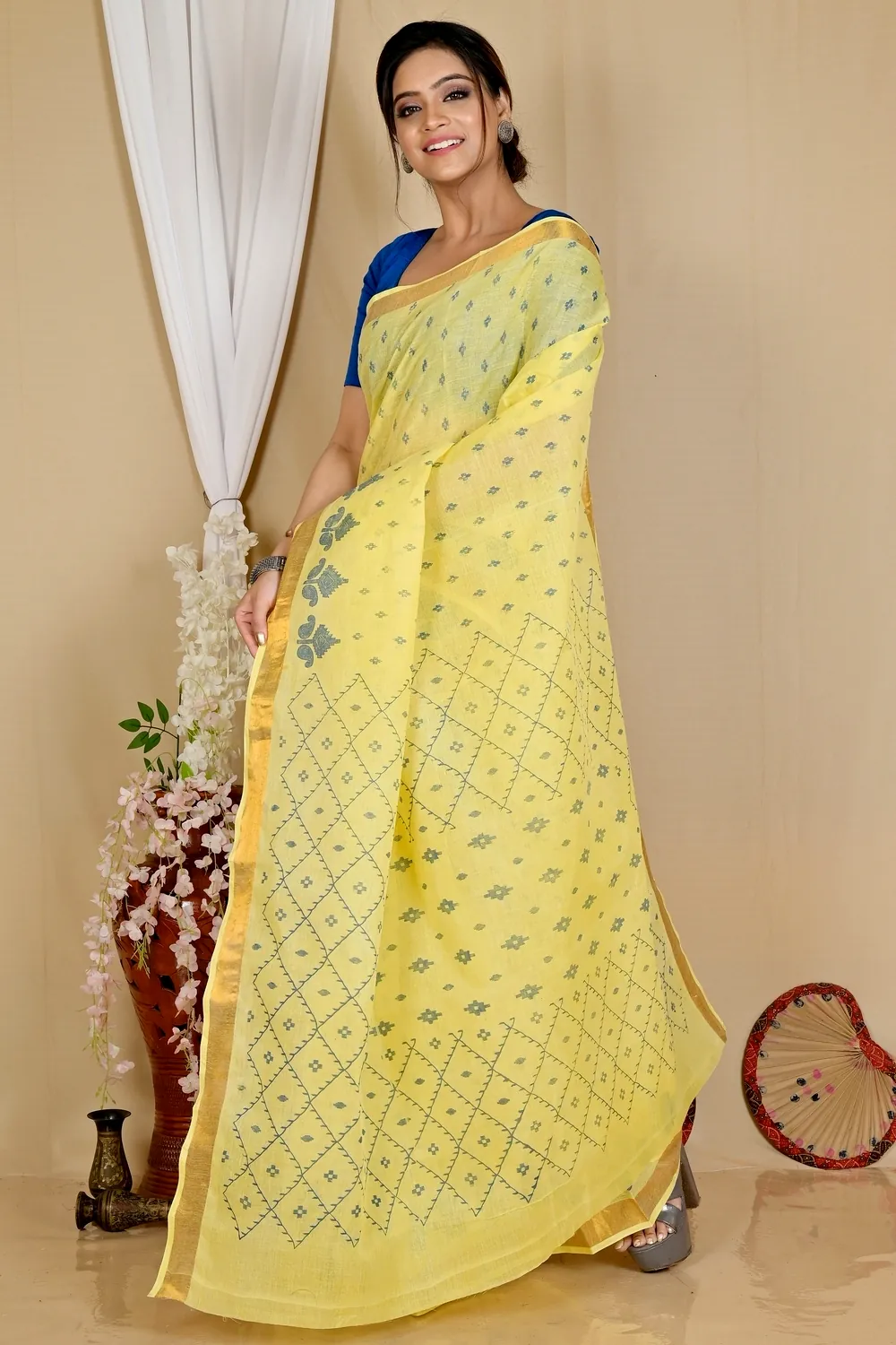Yellow Pure Cotton Luvya Tant Saree Print (1439)
