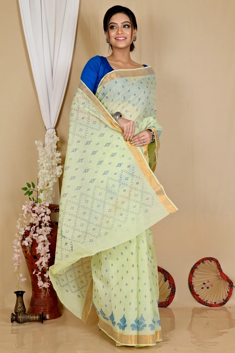 Light Brown Pure Cotton Luvya Tant Saree Print (1440)