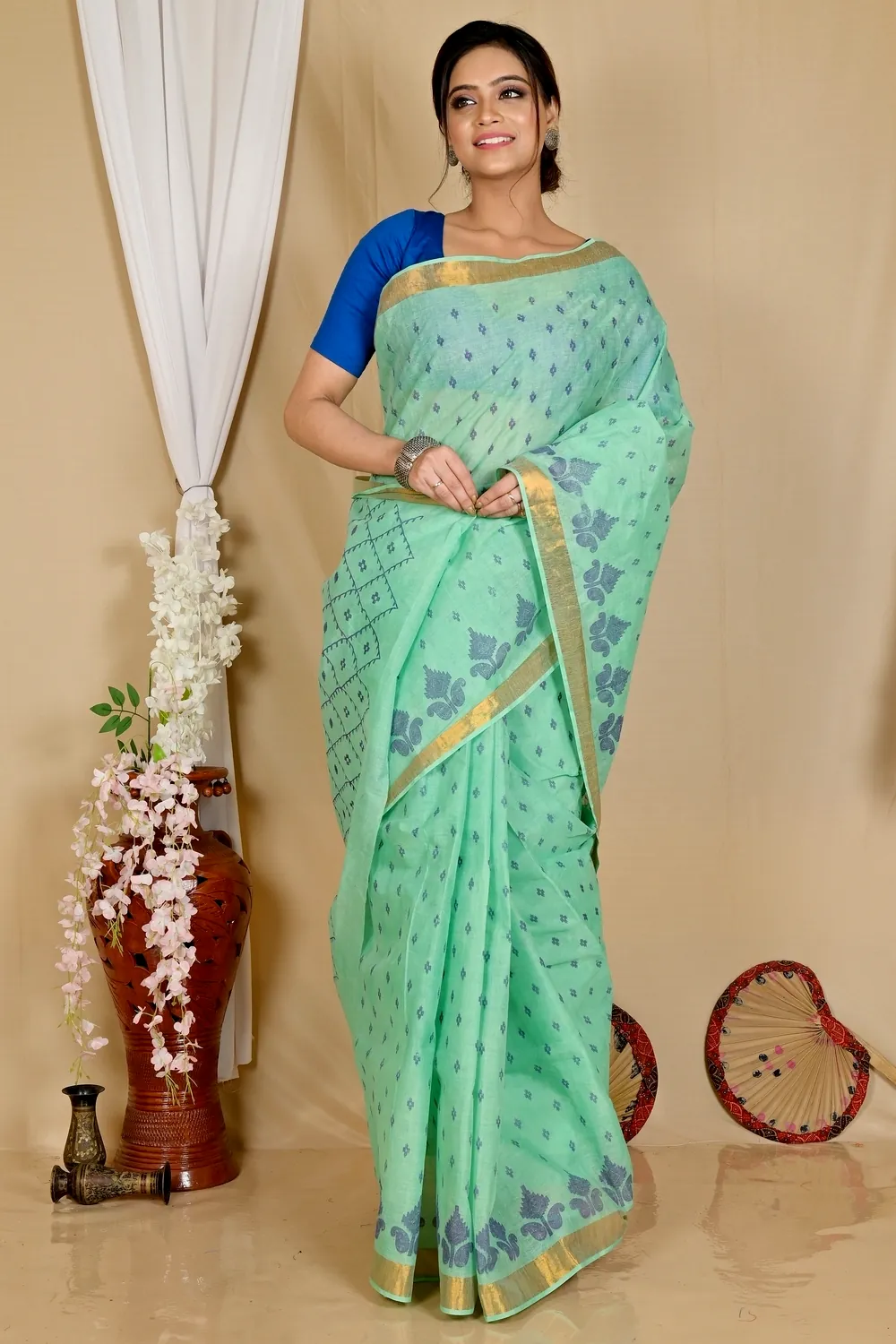 Cyan Pure Cotton Luvya Tant Saree Print (1441)