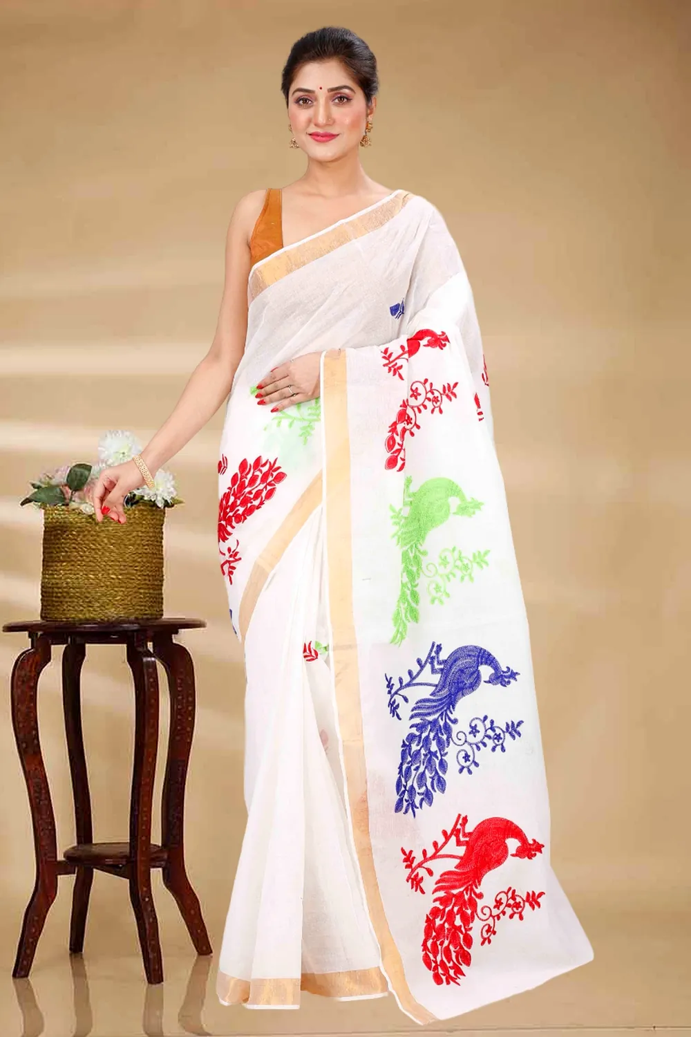 Multi-Coloured Pure Cotton Leo Tant Embroidery (1452)