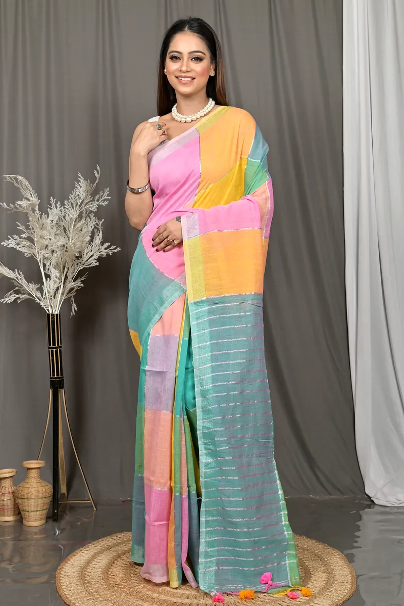 Multi-Coloured Cotton Souvon Handloom Saree  (146)