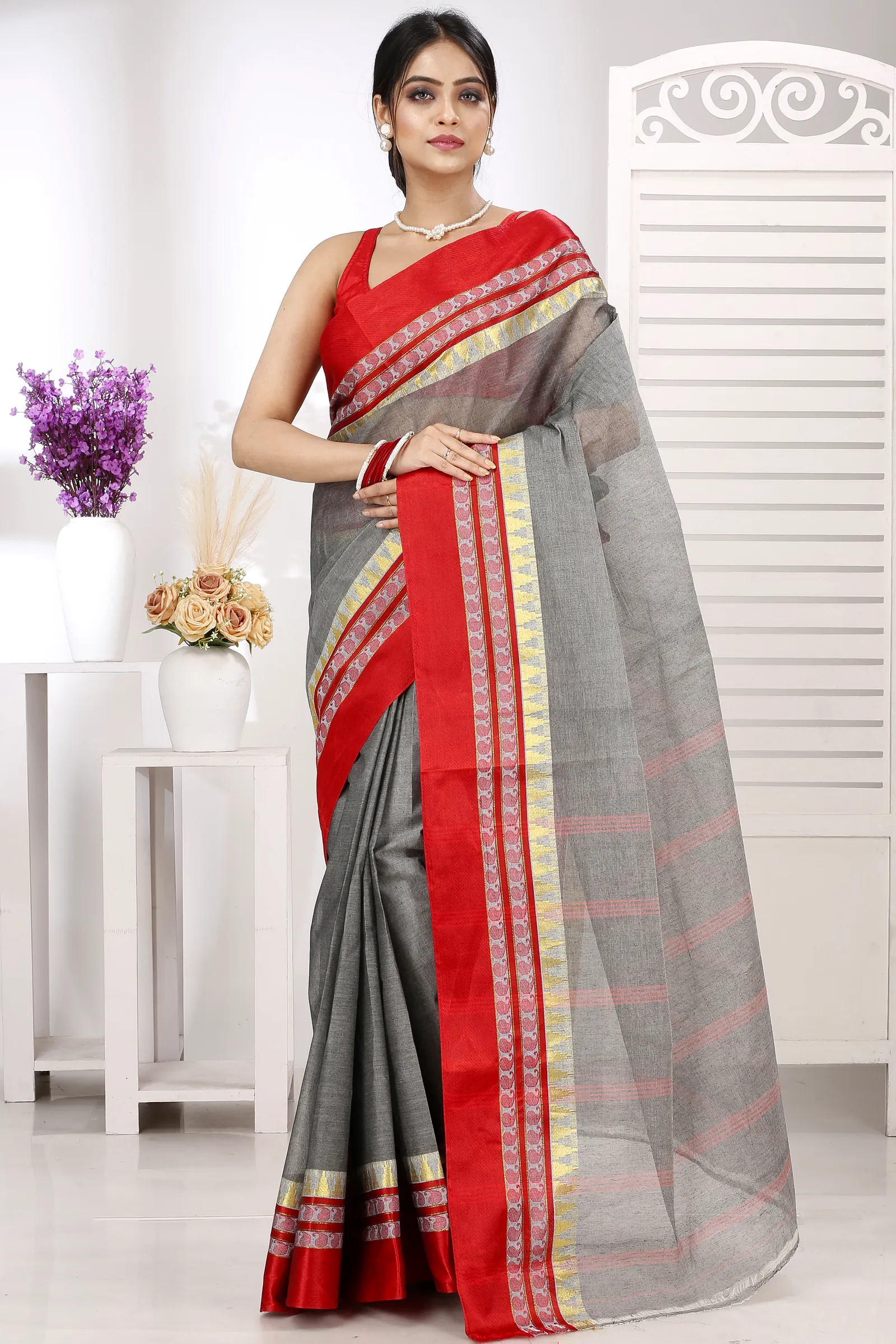 Grey Pure Cotton Ethan Tant Saree (1487)