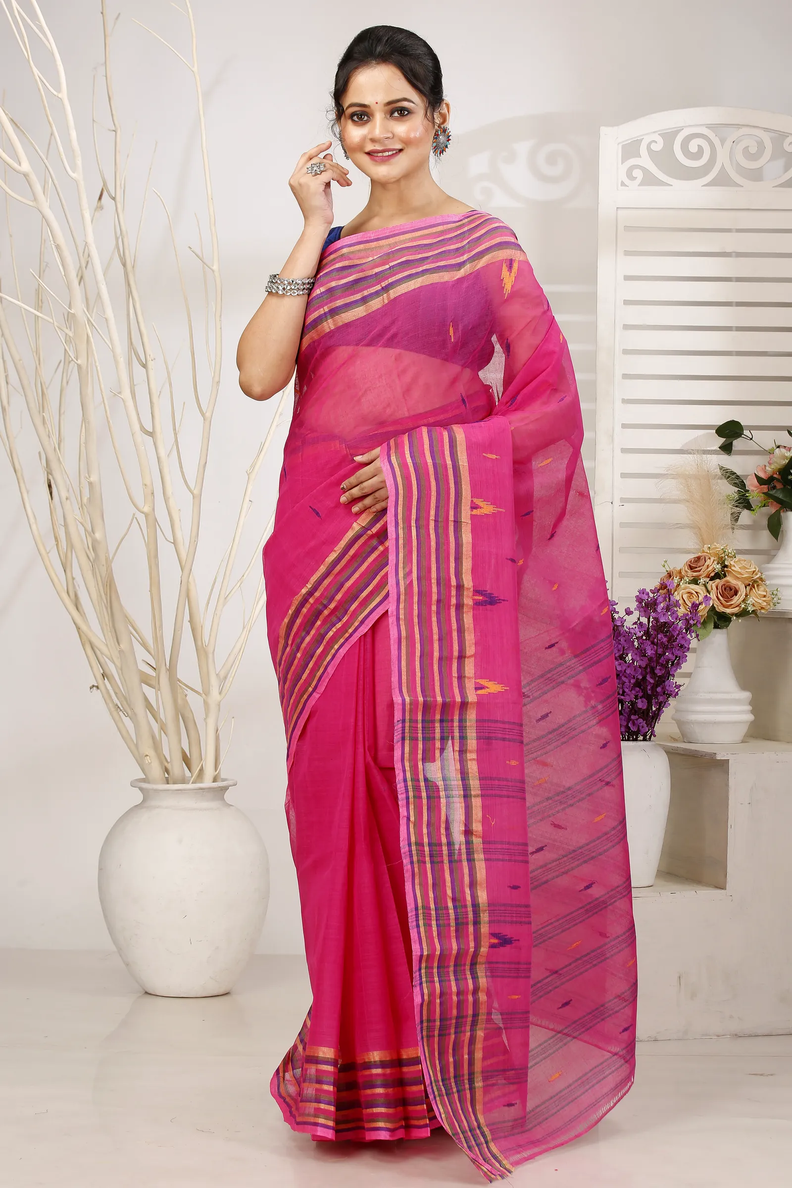Pink Pure Cotton mena Tant Saree (1521)