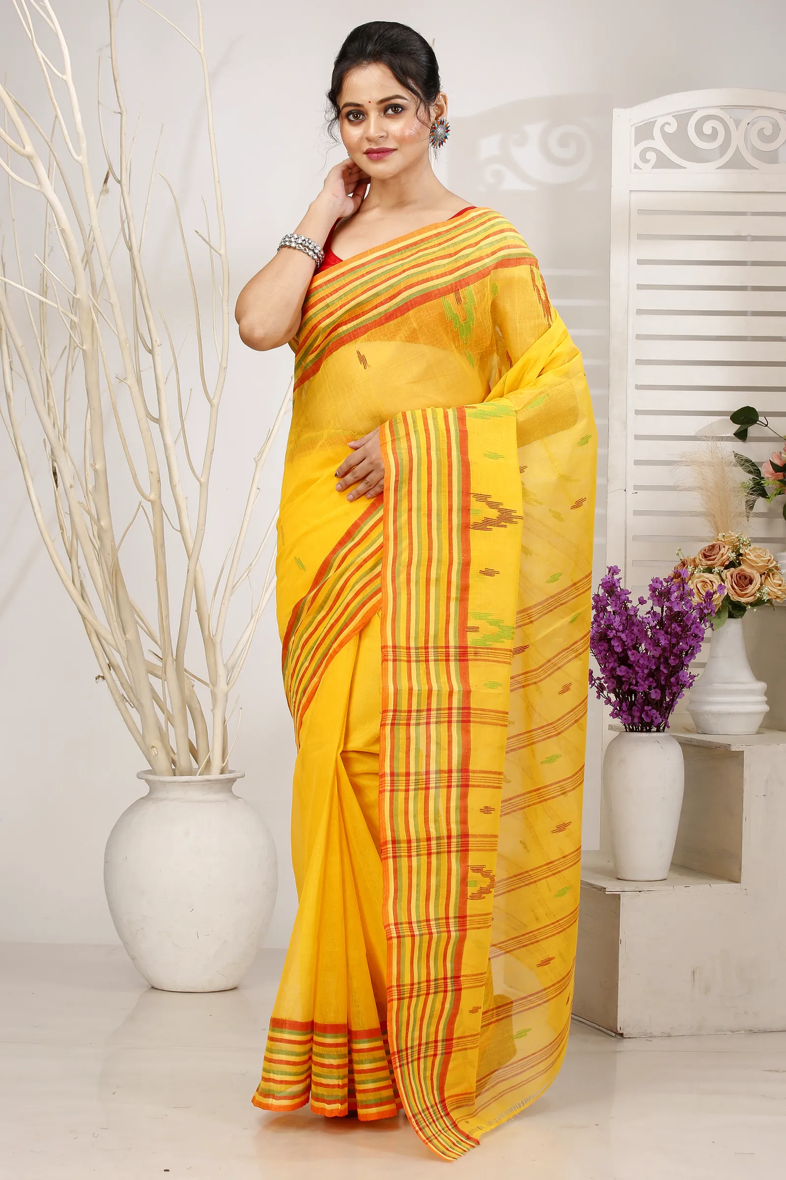 Yellow Pure Cotton mena Tant Saree (1524)