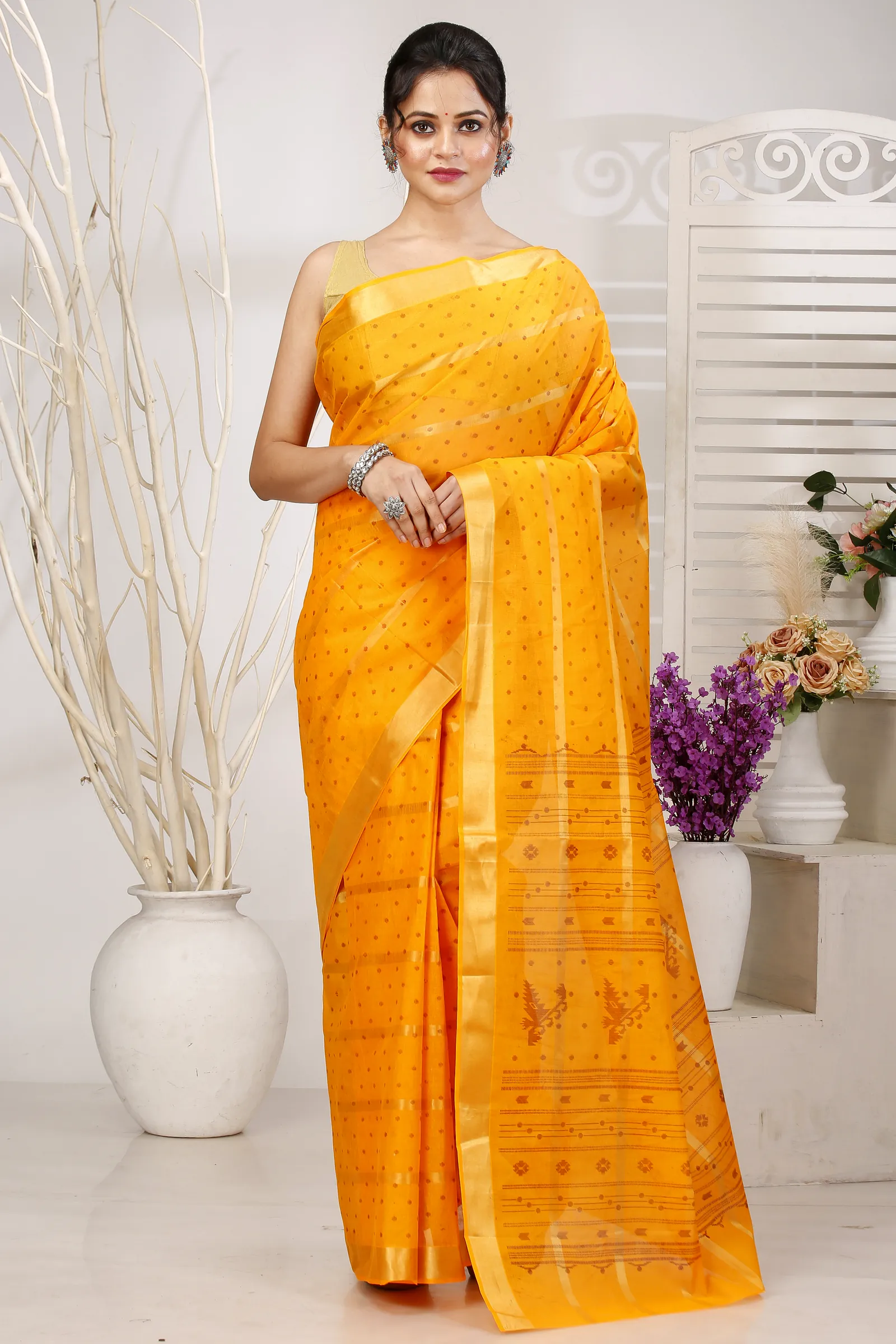 Yellow Pure Cotton Mera Tant Saree (1531)