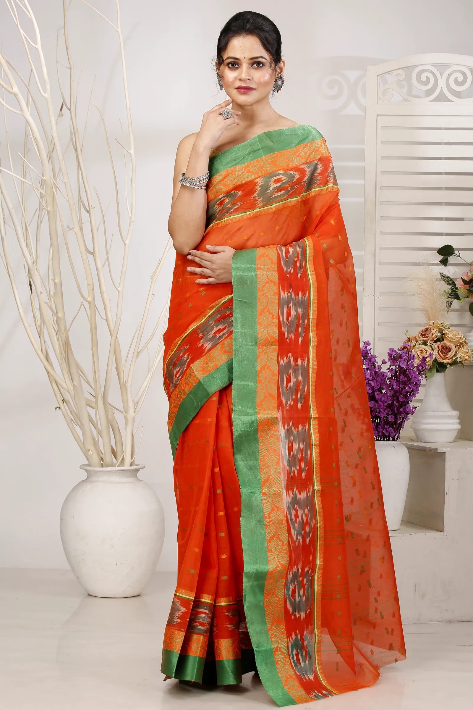 Orange Pure Cotton Moli Tant Saree (1533)