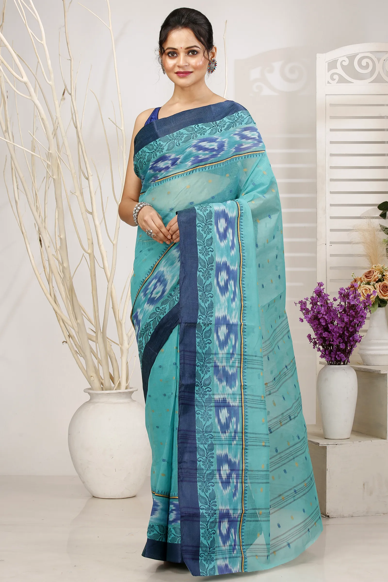 See Green Pure Cotton Moli Tant Saree (1535)