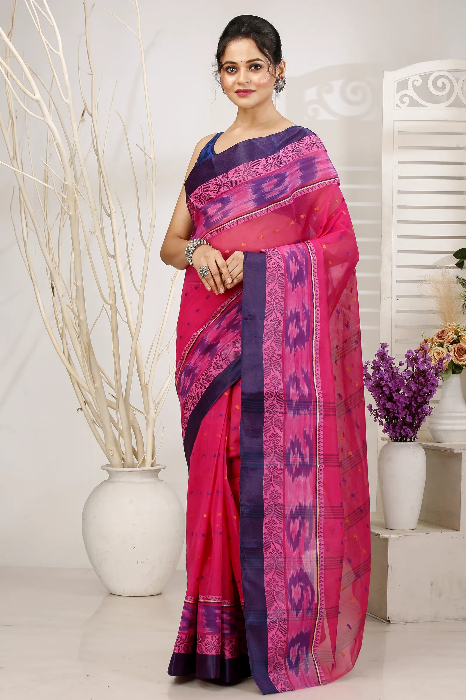 Pink Pure Cotton Moli Tant Saree (1536)